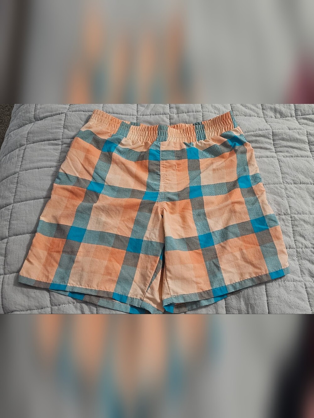 Columbia Kids Swim Trunks Peach Orange and Teal Plaid